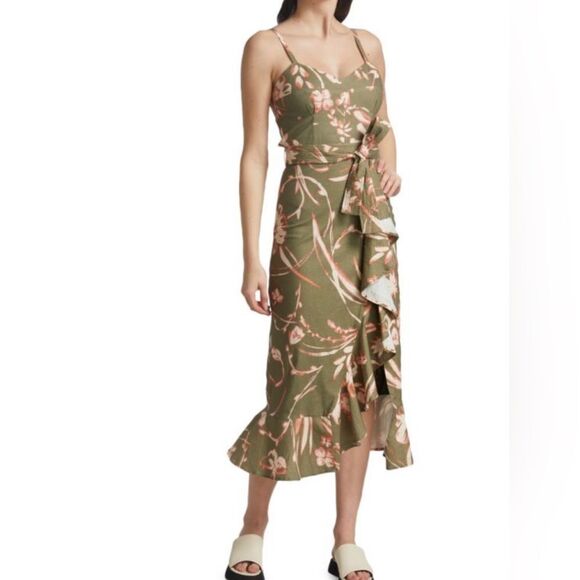 TANYA TAYLOR Noella Asymmetric Belted Floral Midi Dress Size 4 - Picture 1 of 7